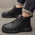 Men Boots Autumn Leather Waterproof Mid-top Sports Shoes New Fashion Ankle Boots Casual Outdoor Hiking Boots Shoes Male Sneakers. 
