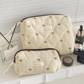 Fashion Brown Bow Cake Women Makeup Zipper Bag Large Capacity Tote Organizer Toiletry Cosmetic Pouch Ladies Make Up Handbag.