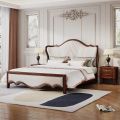 American Country Retro Bed Solid wood  Soft Modern Simple European Master Bedroom King Size Bed Frame. 
