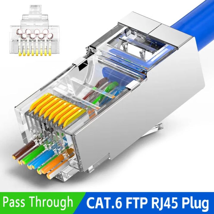 Stranded Stp Cat6 Pass Through Shielded RJ45 Modular Plug Gold Plated 8P8C RJ45 Ends ...