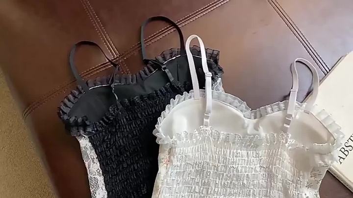 1PC Women's Camisole Summer French Lace Floral Ruffle No Steel Ring With Chest Pad Girl Bottoming Shirt Tank Top