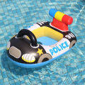 1PC Swimming Pool Float Ring Seat, Police Car-shaped Boat Inflatable Summer Beach Pool Tube with Handles.