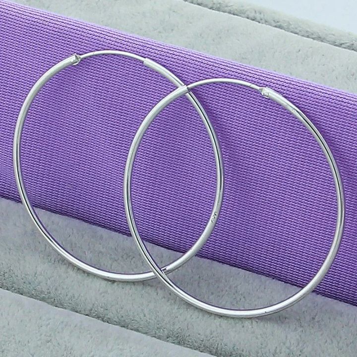 Round Circle 50/60mm Hoop Earrings Silver Color For Woman Wedding Engagement Party Fashion Charm Jewelry