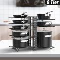 Pot Rack Organizer, 8 Tier Pots and Pans Organizer for Kitchen Organization & Storage, Adjustable Pot Lid Holders & Pan Rack. 