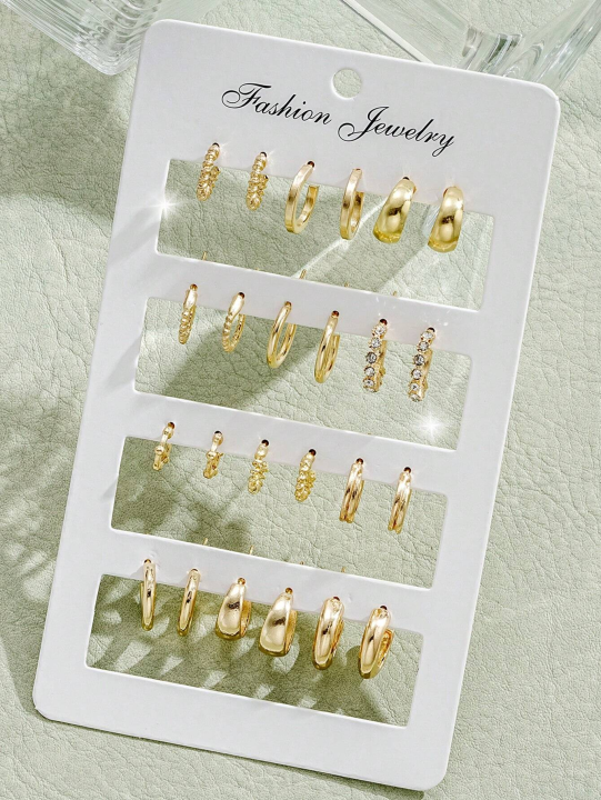 24pcs/Set Fashion Rhinestone Small Hoop Earrings Minimalist Everyday Earring For Women Date Holiday Anniversary Jewelry Gift New