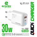 Erorex High Quality PD fast Adapter, PD-C30, Dual Port_PD.30W+USB 18W Quick and fast Charging Compatible with Android and iOS Devices_Erorex Charger. 