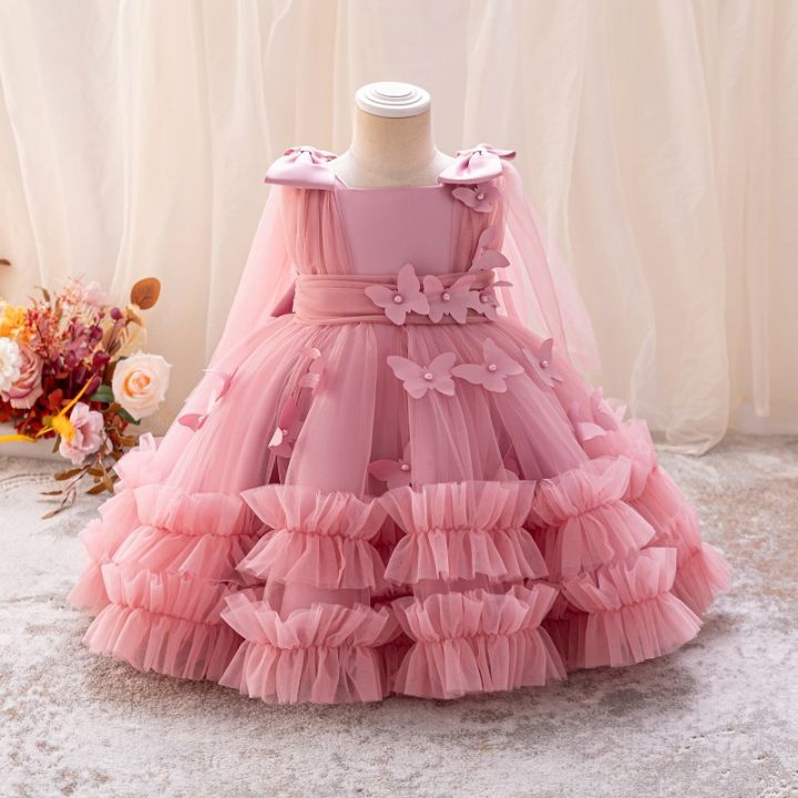 Girls Princess Dress 1-5 Y baby Girls Wedding Sleeveless Three-Dimensional butterfly Mesh Carnival Birthday Party Evening Dress