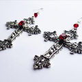 Goth Large Detailed Cross Black Drill Jewel Earrings Silver Color Gothic Punk Jewellery Fashion Gorgeous Statement Women Gift. 