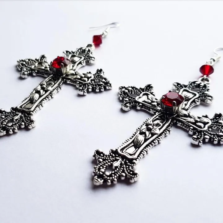 Goth%20Large%20Detailed%20Cross%20Black%20Drill%20Jewel%20Earrings%20Silver%20Color%20Gothic%20Punk%20Jewellery%20Fashion%20Gorgeous%20Statement%20Women%20Gift%20-%20Image%203