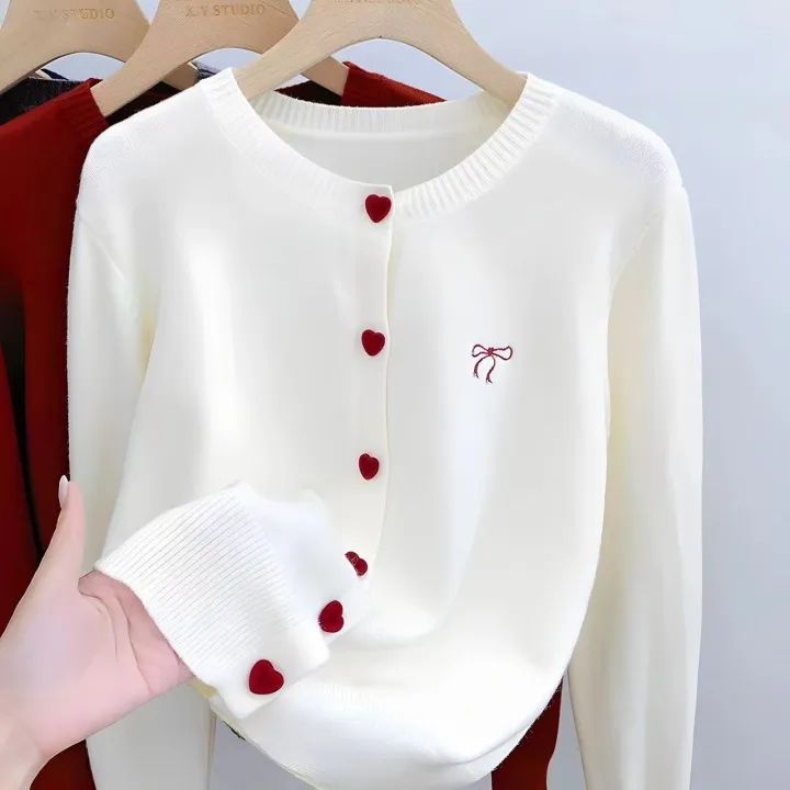 2026%20Women%20Knitted%20Cardigan%20Bow%20Embroidery%20O-Neck%20Single%20Breasted%20Heart-shaped%20Button%20Sweater%20Korean%20Casual%20Solid%20Knitting%20Tops%20-%20Image%203