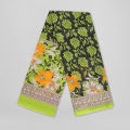 Bright Orange & White Floral Print on Olive Green Body | Digital Printed Saree | Contrast Aanchal & Border. 