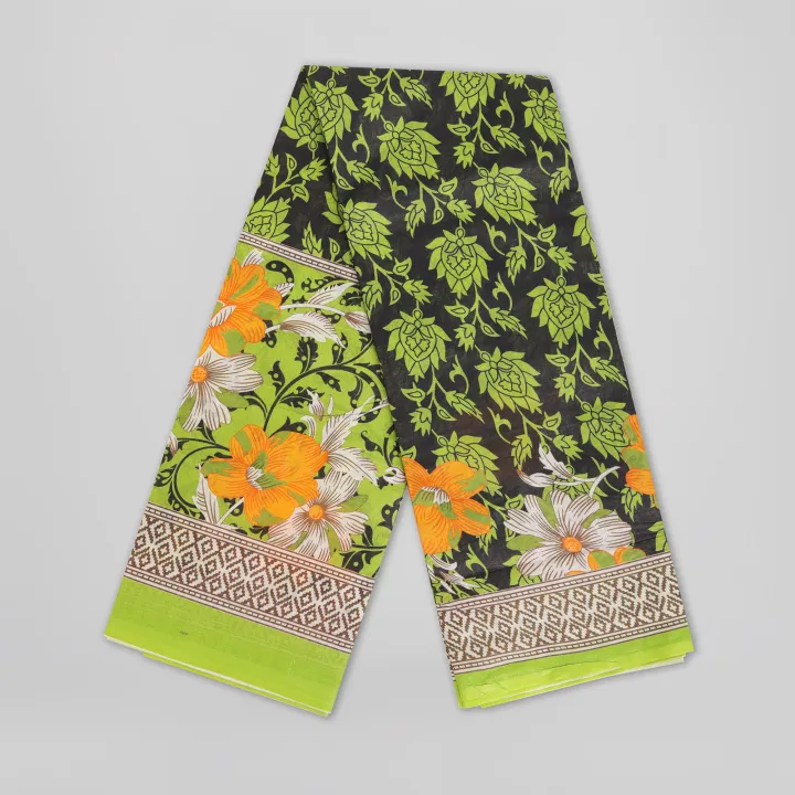 Bright%20Orange%20&%20White%20Floral%20Print%20on%20Olive%20Green%20Body%20%7C%20Digital%20Printed%20Saree%20%7C%20Contrast%20Aanchal%20&%20Border%20-%20Image%203