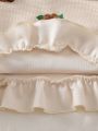 Baby girl two-piece autumn and winter printed round neck long sleeved ruffled T-shirt and elastic waisted brown bell bottom pant.