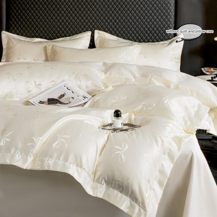 3pcs%20Cream%20color%20Duvet%20Cover%20Set%20(1*Duvet%20Cover%20+%202*Pillowcase,%20Without%20Core),%20bow%20jacquard%20Bedding%20Set%20-%20Image%205