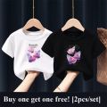 2pcs/Pack Girls Purple Butterfly T-Shirt Kids Fashion Short Sleeve Sister Matching Outfit Kids Best Friend Tops Tee. 