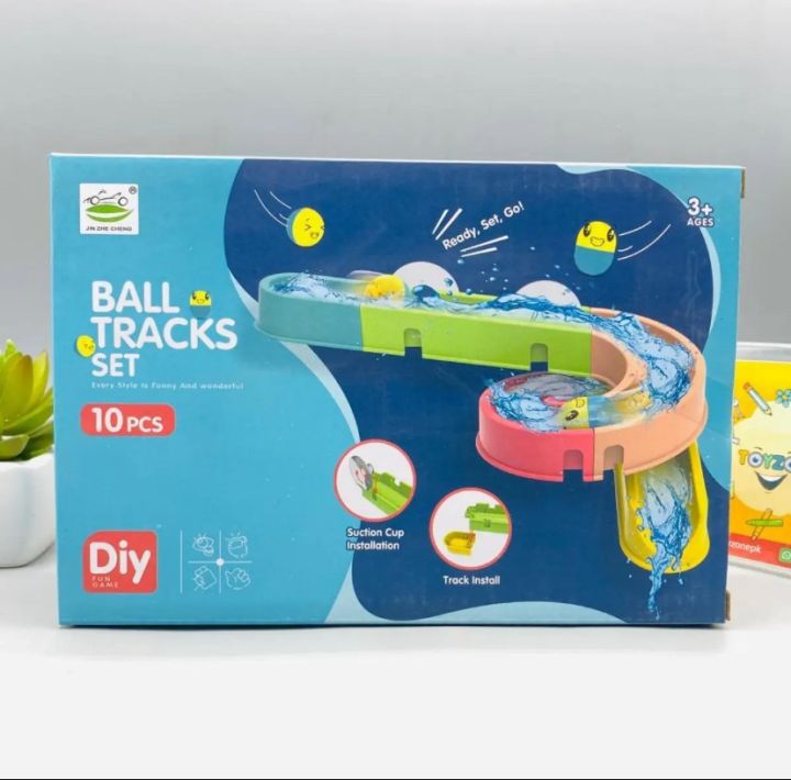 New Version Baby Bath Toys with Stainless Wheel Duck Kids Bathtub Set Water Slide Building Tracks for Toddler with Mini Duck Toy, Mesh Tub Bags Shower Bath Toy Gift for Boys Girls Age 3 to 8 (10 Pcs)