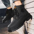 Men's high top boots four season outdoor work shoes anti slip and comfortable yellow boots fashion British casual leather boots. 