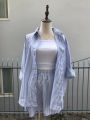 Women's New Model Summer Stripe Shirt Long Sleeve Slim Fit Casual Striped Top for Business And Office. 