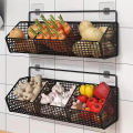 Wall Mounted Kitchen Storage Basket Suitable for Durable Metal Wire Storage of Spices, Garlic, Onions, and Vegetables.