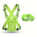 1Pc Adjustable Reflective Safety Vest with 2Pcs Reflective Bands - Bright Green & Yellow Reflective Strips, Breathable Spandex. 