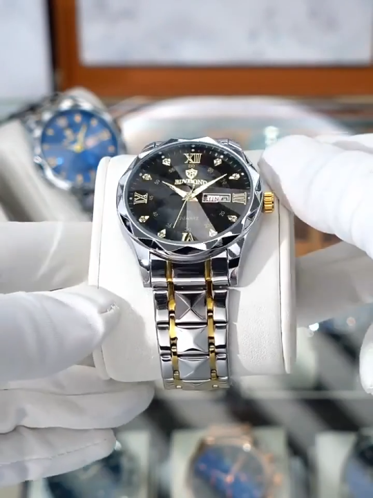 BINBOND 2521 Men’s Luxury Stainless Steel Fashion Business Watch Luminous Dial Calendar Quartz Wrist Watch