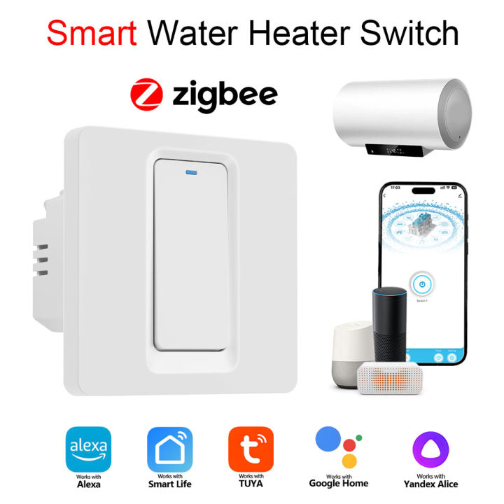 Tuya Smart Water Heater Switch/ Voice Control/Zigbee Compatible with Alexa/ Home Touch Screen Timing 40A