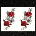 2pcs Red Temporary Rose Flower Arm & Leg Tattoo Stickers, Stripper Chest & Thigh Design, Waterproof, Perfect for Women. 