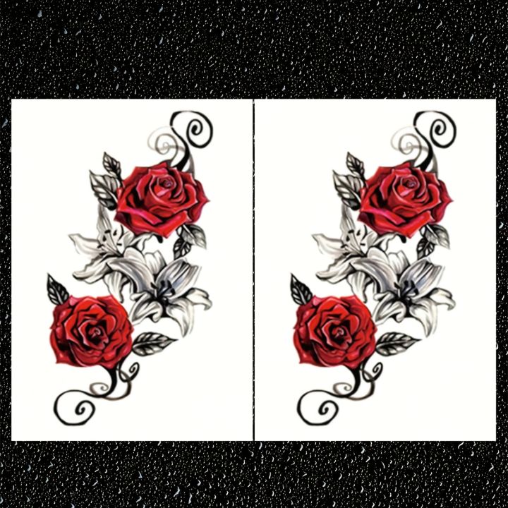 2pcs%20Red%20Temporary%20Rose%20Flower%20Arm%20&%20Leg%20Tattoo%20Stickers,%20Stripper%20Chest%20&%20Thigh%20Design,%20Waterproof,%20Perfect%20for%20Women%20-%20Image%206