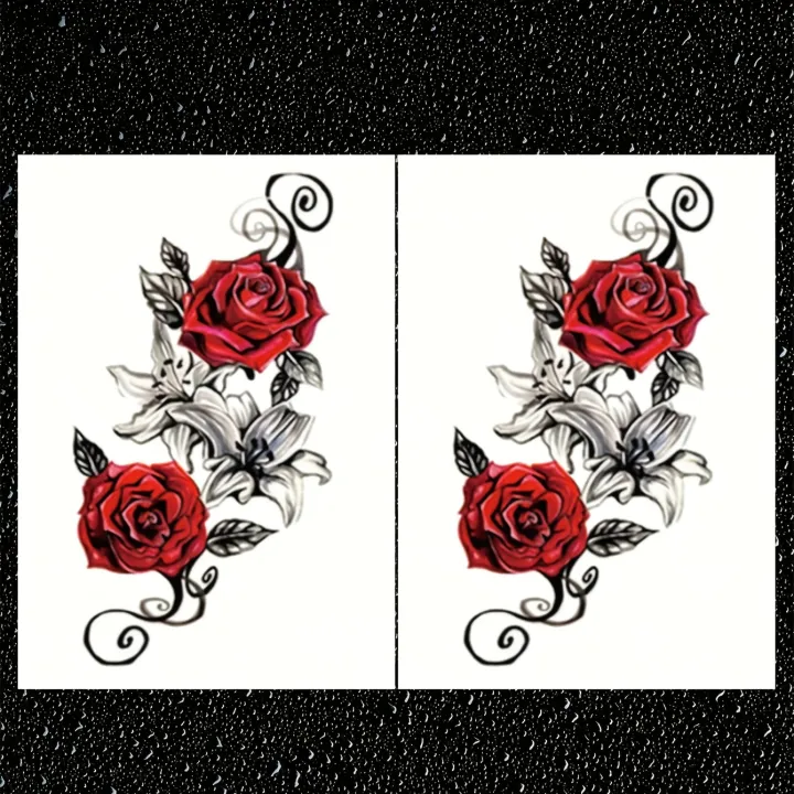 2pcs%20Red%20Temporary%20Rose%20Flower%20Arm%20&%20Leg%20Tattoo%20Stickers,%20Stripper%20Chest%20&%20Thigh%20Design,%20Waterproof,%20Perfect%20for%20Women%20-%20Image%206