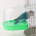 Transparent Bird Bath Tub - Splash-Proof PP Shower for Parrots, Lovebirds & Conures w/ Easy-Grip Handle. 