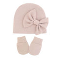 2Pcs Newborn Beanie Hat Gloves Set Cotton Princess Bow Baby Girl Hat Spring Autumn Winter Infant Bonnet Toddler Cap 0-6M. 