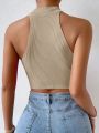 Knit Sleeveless Halter Tops for Women Basics Solid Slim Fitted Crop Womens Turtleneck Ribbed Vest Y2K High Neck Tank Tops.