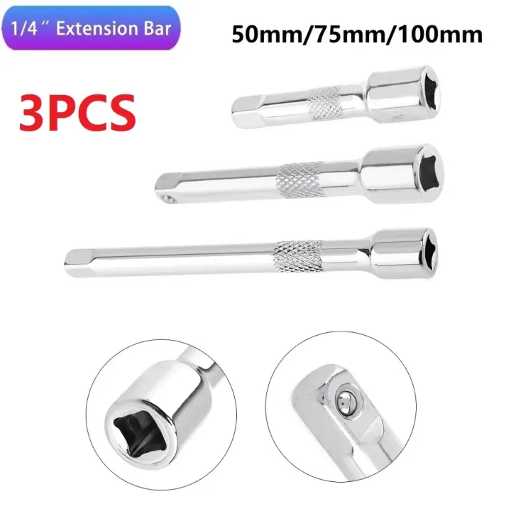 3pcs%201/4%20Inch%20Socket%20Ratchet%20Wrench%20Extension%20Bar%2050/75/100mm%20Long%20Bar%20Steering%20Sleeve%20Connecting%20Rod%20Socket%20Extender%20hand%20tool%20-%20Image%203