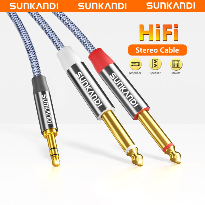 SUNKANDI 1/8 to 1/4 Audio Cable， 3.5mm TRS to Dual 6.35mm 1/4 TS Mono Y ...