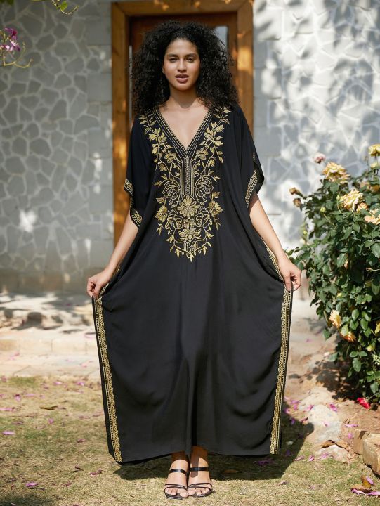 Gold%20Embroidery%20Long%20Kaftan%20Dresses%20V%20Neck%20Caftan%20Dress%20Beach%20Cover%20Ups%20for%20Women%20Embroidery%20-%20Image%203