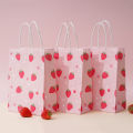 6/12pcs Pink Strawberry Pattern Tote Bag Girls Party Paper Gift Packaging Bag Strawberry Birthday Party Supplies Kids Favors Bag. 