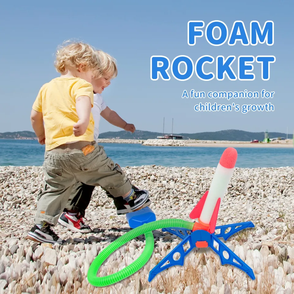 Outdoor Flying Rocket with Launcher Foot Air Pump Pedal EVA Pressed Foam Dual Toys for Kid Sports Luminous Ejection Flash Launch