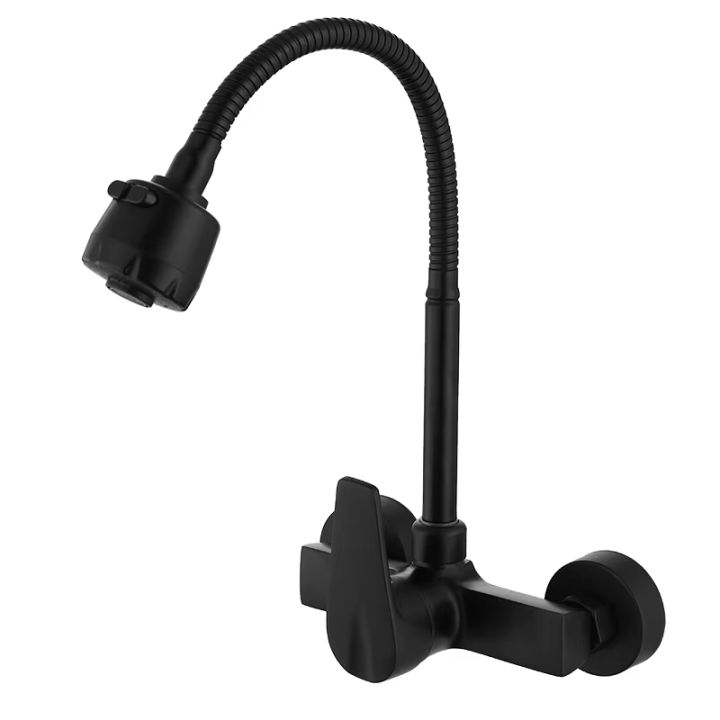 Black/Brushed%20Kitchen%20Faucet%20Wall%20Mount%202%20Function%20Hot%20and%20Cold%20Water%20Sink%20Faucet%20360%20Degree%20Rotating%20Sprayer%20Faucet%20-%20Image%204