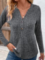 Women's Fashionable V-neck Button Up Top With Pit Stripes. 