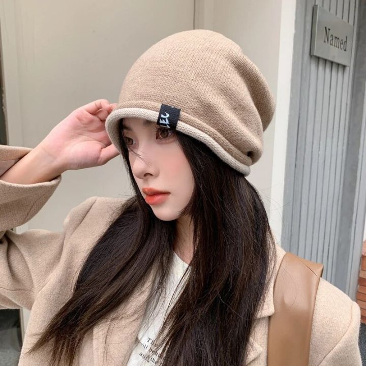 Hat%20Women's%20Autumn%20and%20Winter%20Fashion%20Street%20Windproof%20Wool%20Hat%20Warm%20Foreign%20Knitted%20Hat%20Show%20Face%20Small%20Pile%20Hat%20-%20Image%203