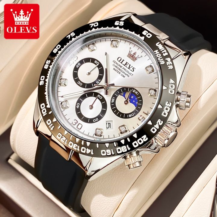 OLEVS 2875 Men's Watches Moon Phase Waterproof Business Classic Three Eyed Dial Quartz Watch for Man Genuine Date Wristwatch