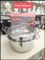 Alpha 2 Layer Stainless Steel Steamer Pot Cookware, Double Bottom / Encapsulated Base, Glass Lid Degcha With Steamer Plate / Jali - Best For Steaming Vegetables, Meat, Chicken, Mamtu, Dumpling - Available in 5 Sizes 24, 26, 28, 30 & 32cm. 