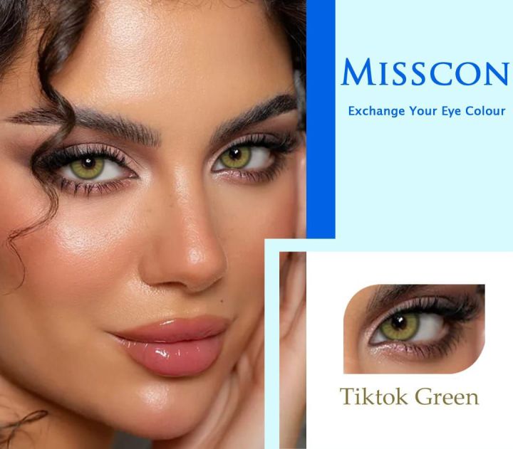 Tik Tok Green, Soft Color Contact Lenses / Color Cosmetics Lenses / Eye Lenses / Fashion Lenses / Coloured Lenses / Coloured Eye Contact Lenses / Fashion Eye Lenses / Beauty Eye Lenses / Big Eye Lenses, Easy to Wear, 100% Original Lenses With Kit