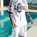 2025 Summer New Men's Summer Leisure Sports Running Set Loose Men's Refreshing Top Y2K Style 3D Poker King Fashion Set Lightweig.