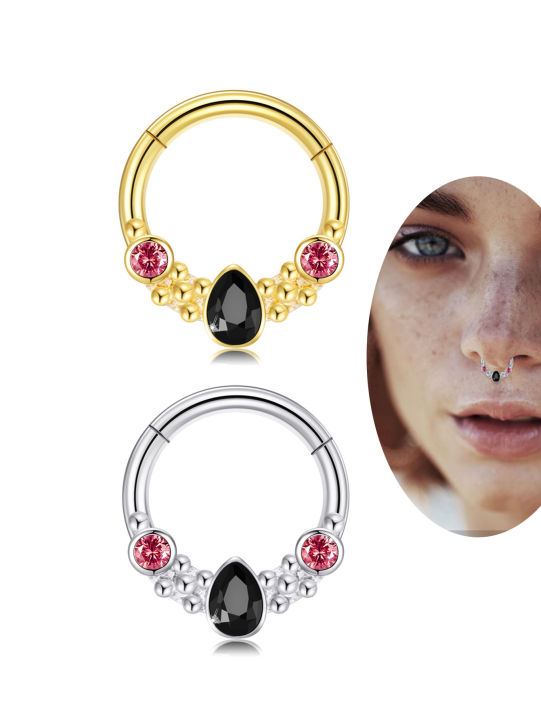 Fashion Crystal Stainless Steel Septum Hoop Clickers Nose Ring Women Tragus Cartilage Helix Piercing Hoop Earrings Jewelry