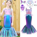 7pcs Girls Little Mermaid Cosplay Party Dress For Young Kids Beading Ariel Princess Gown Girl Fashion Evening Trumpet  Costumes. 