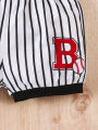 JOPGEEY Summer Baby Boy Casual Letter Baseball Printed Top and Striped Shorts Sports Suit.
