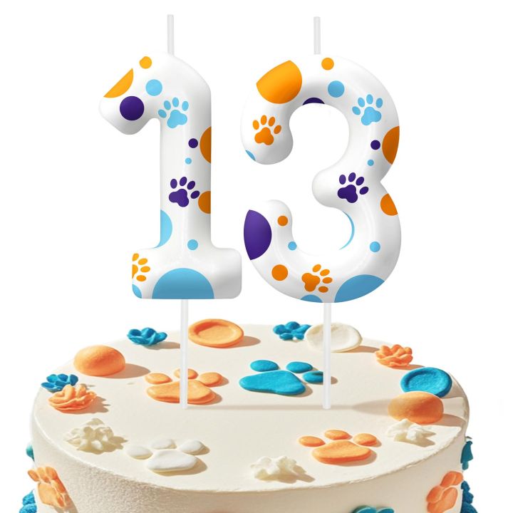 36 PCS Dog Paw Cake Toppers - Boho Blue & Orange Ball Decorations For Dog Birthday Party