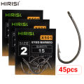 Hirisi 45pcs PTFE Coated High Carbon Stainless Steel Barbed Fish Hook With Eye Carp Fishing Accessories X501.