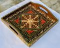 swati traditional art hand painted wooden serving tray.. 
